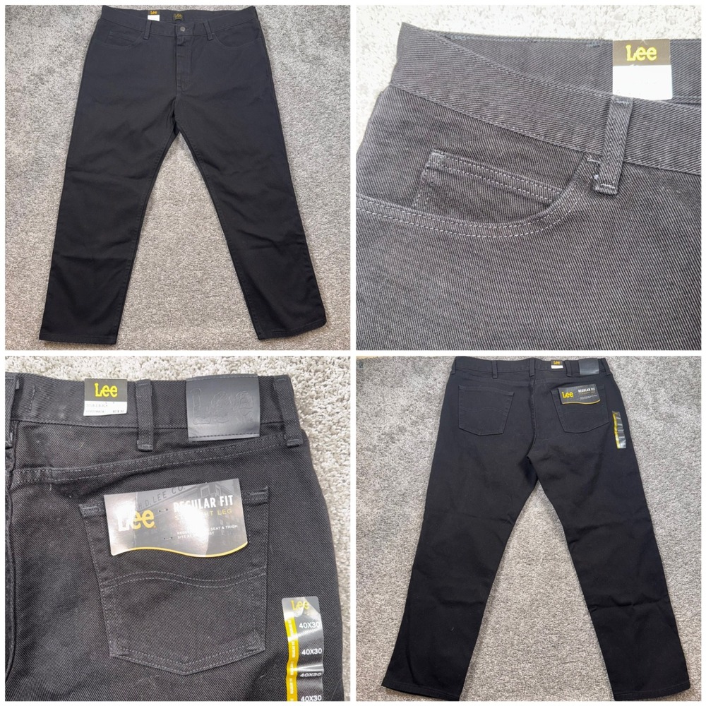 Lee Regular Fit Straight Leg Black Mens 5 Pocket Denim Jeans Pants 40x30 NEW